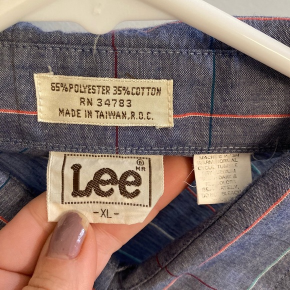 VINTAGE LEE plaid western pearlized button snap shirt blue long sleeve size XL - Picture 3 of 5